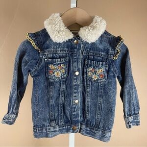 Daisy Fuentes 24 Months Sherpa Collar Embroidered Floral Denim Jacket Ruffle